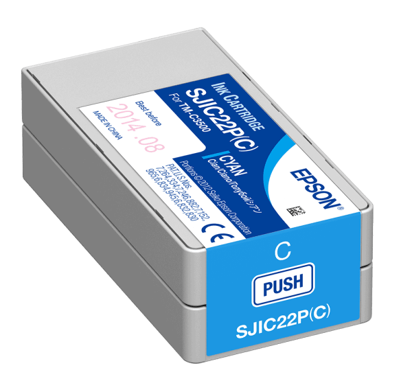 Epson ColorWorks C3500 Cyan Ink Cartridge SJIC22(C) for Epson C3500 SKU: C33S020581 GTIN: 4988617161696 1 Epson ColorWorks C3500 Cyan Ink Cartridge SJIC22(C) for Epson C3500