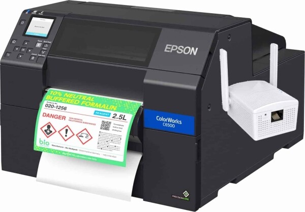 Wireless Enabled Epson ColorWorks CW-C6500P (Gloss) Color Inkjet Label Printer with Peel and Present SKU: C31CH77A9971-WB 1 Wireless Epson C6500P Label Printer Bundle