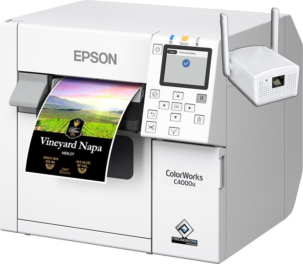 Wireless Enabled Epson ColorWorks CW-C4000 Color Inkjet Label Printer (Gloss) SKU: C31CK03A9991-WB 1 Wireless Epson C4000 Label Printer Bundle