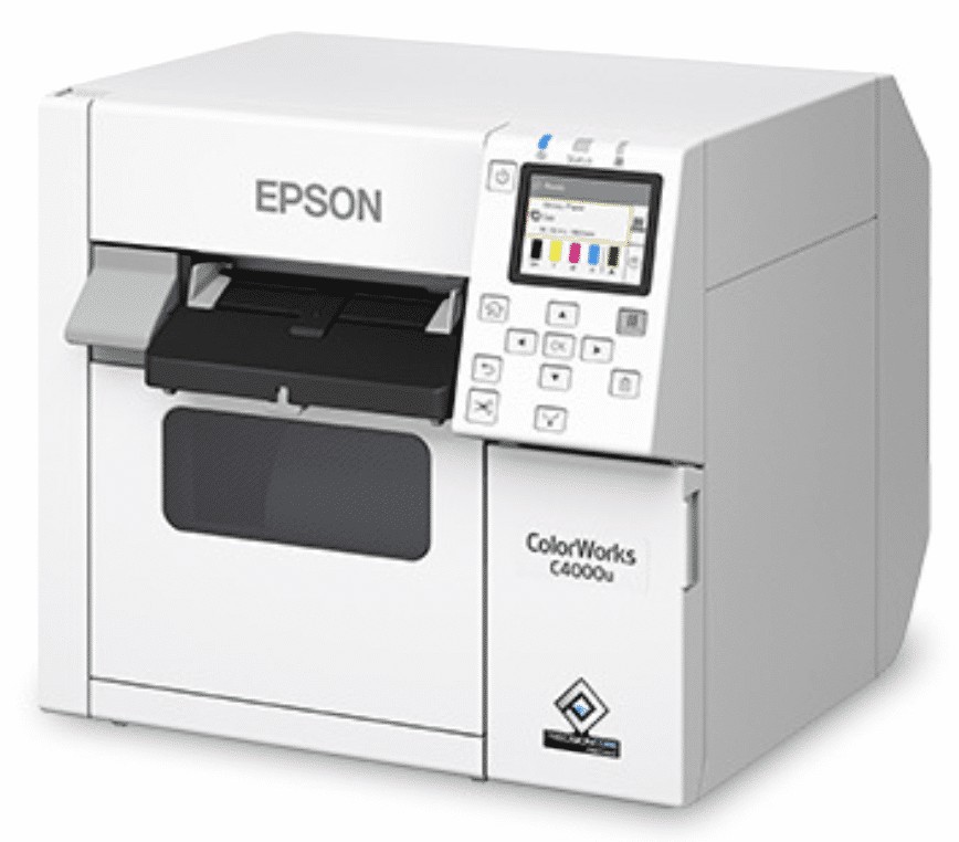Wireless Enabled Epson ColorWorks CW-C4000 Color Inkjet Label Printer (Gloss) SKU: C31CK03A9991-WB 4 Epson ColorWorks C4000 Color Label Printer Side Image
